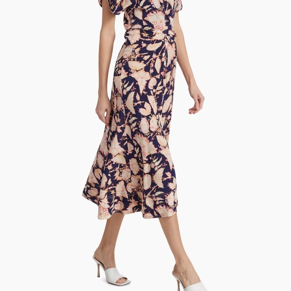 A.L.C. Floral Midi Skirt in Navy and Pink - Picture 6 of 11